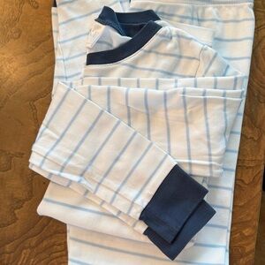 LAKE Kids Light Blue & White Striped Pajama Set with Navy Trim